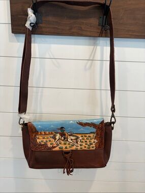 American Darling Brown Leather Crossbody Bag with Painted Western Scene